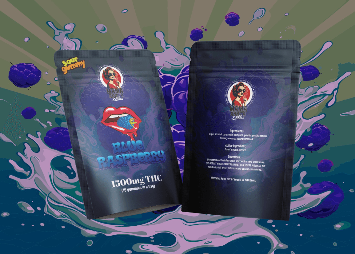 Mama Anne’s Edibles – Blue Raspberry Gummy – THC (1500MG THC)
