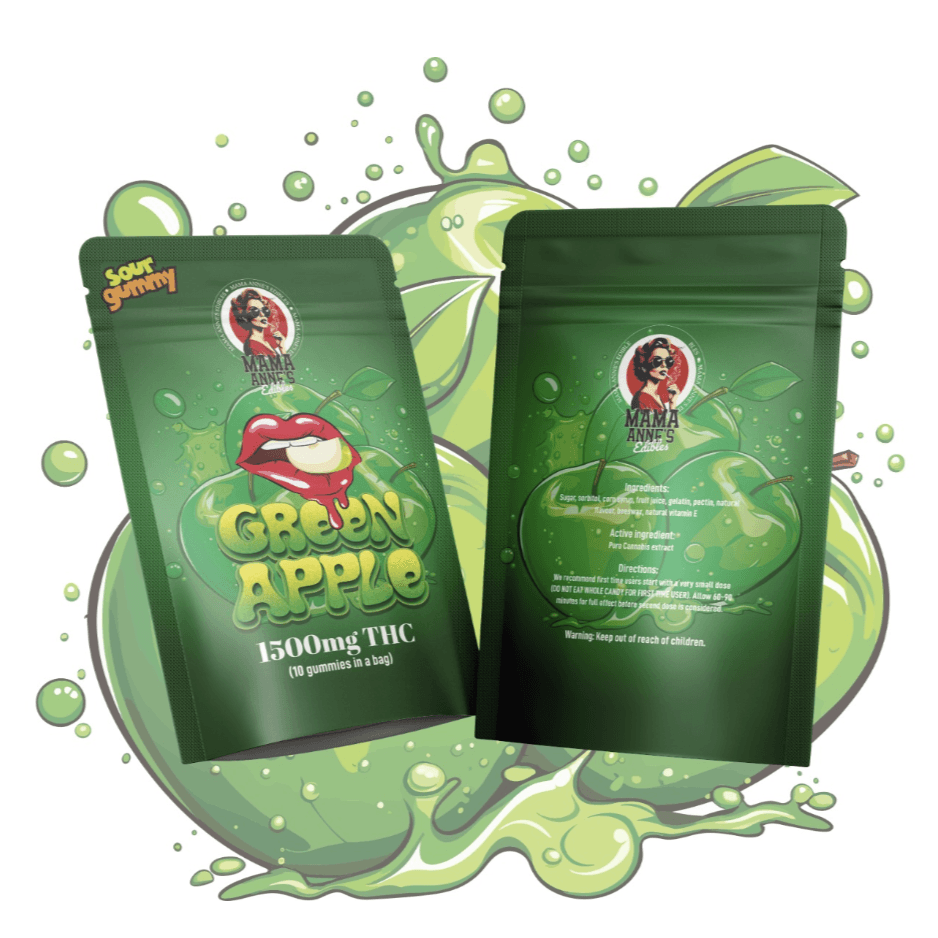 Mama Anne’s Edibles – Green Apple Gummy – THC (1500MG THC)
