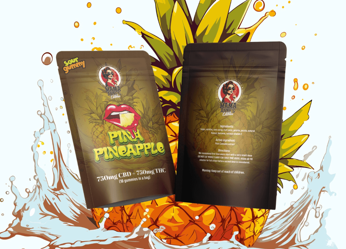 Mama Anne’s Edibles – Pina-Pineapple Gummy – 1:1 (750MG CBD + 750MG THC)