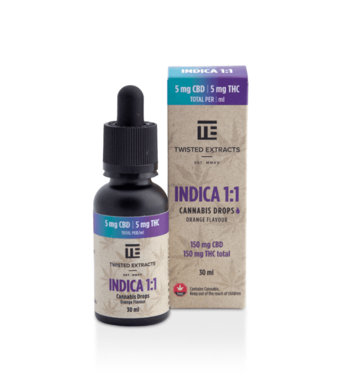 Twisted Extracts Oil Drops Indica 1:1 – Orange (150MG CBD + 150MG THC – 30G)