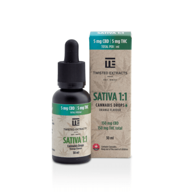 Twisted Extracts Oil Drops Sativa 1:1 – Orange (150MG CBD + 150MG THC – 30G)
