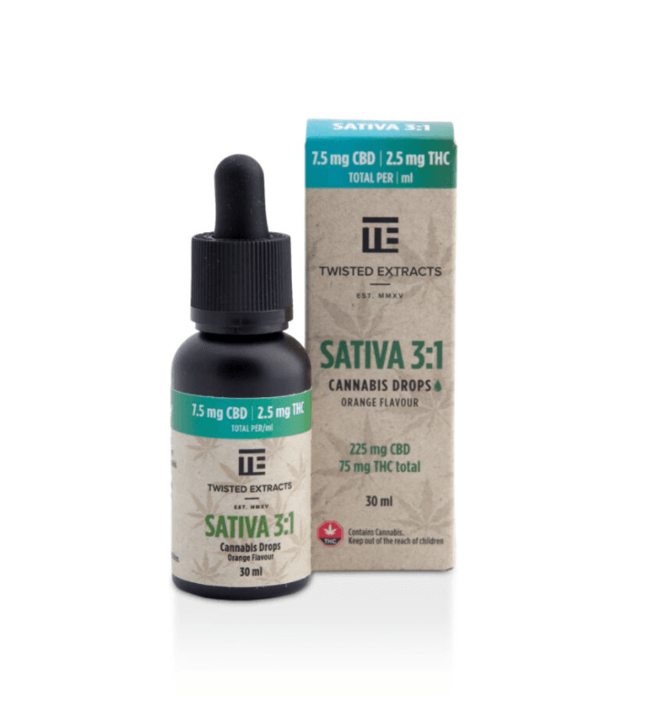 Twisted Extracts Oil Drops Sativa 3:1 – Orange (225MG CBD + 75MG THC – 30G)