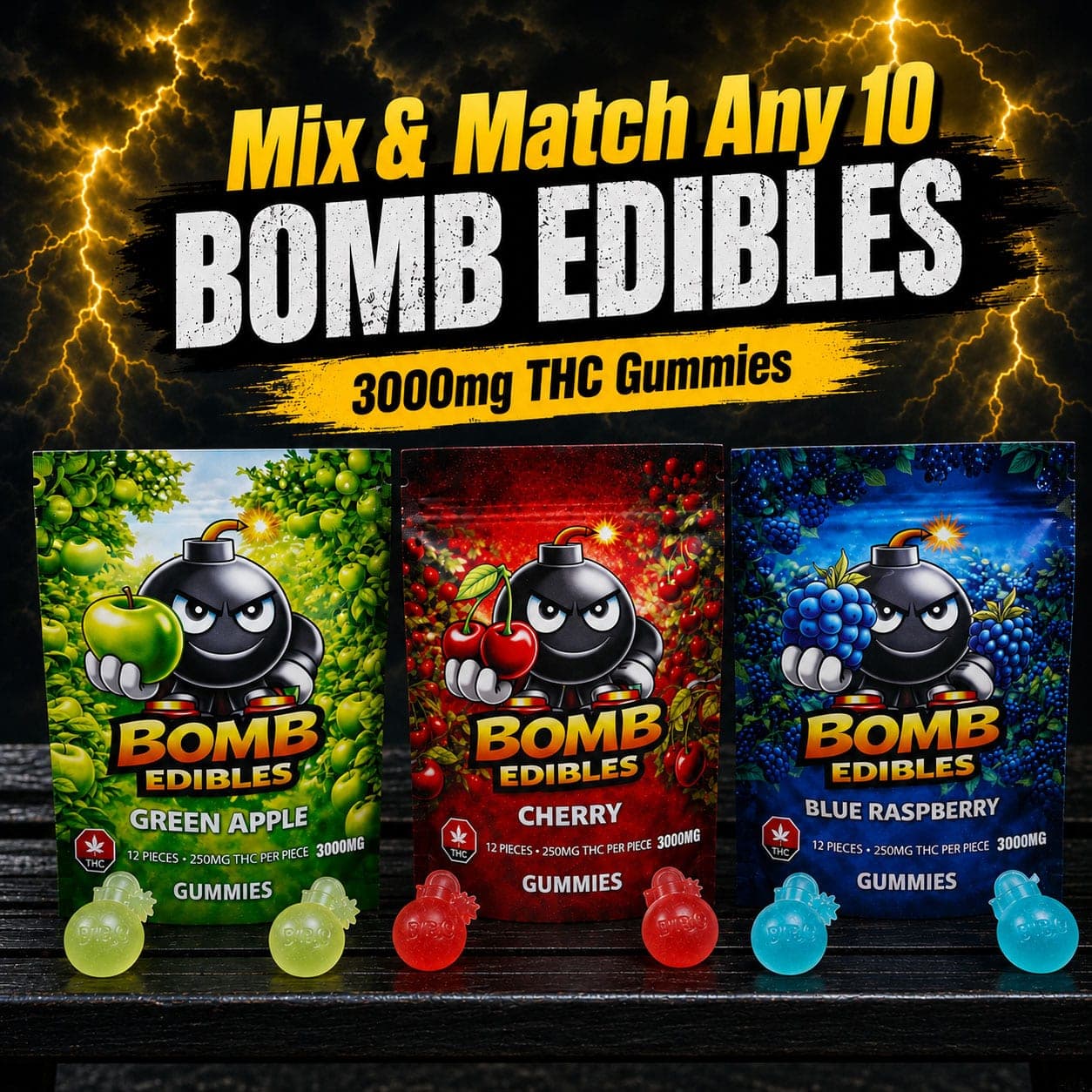 Bomb Edibles Gummies 3000mg THC – Mix and Match – 10 Pack