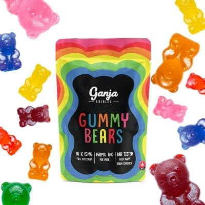 Ganja Edibles – Sour Ganja Bears 150mg THC – Blue Raspberry