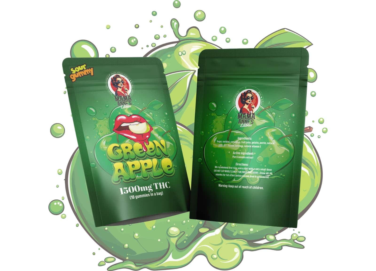 Mama Anne’s Edibles – Green Apple Gummy – 1500mg THC