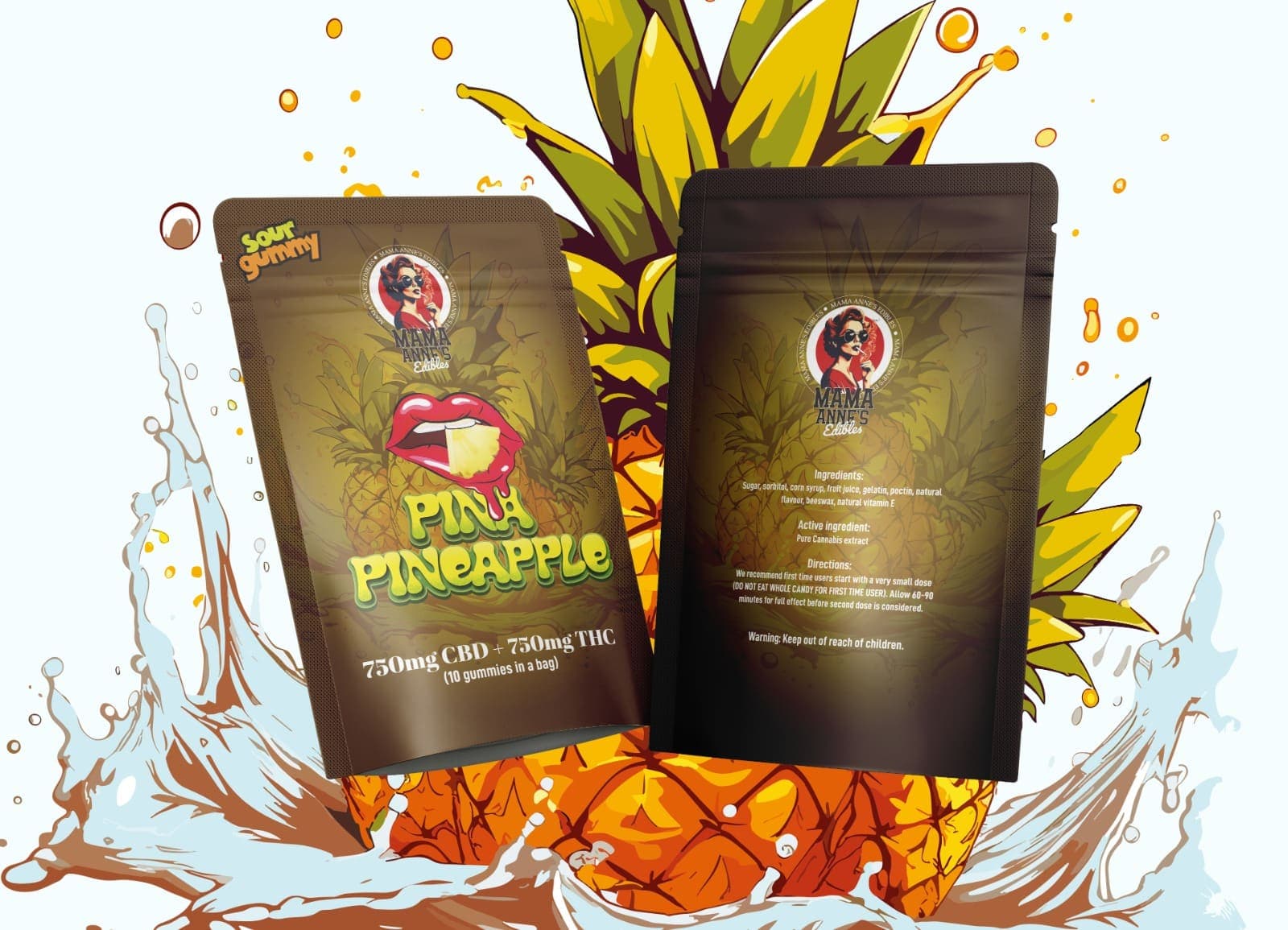 Mama Anne’s Edibles – Pina-Pineapple Gummy – 1:1 (750MG CBD + 750MG THC)