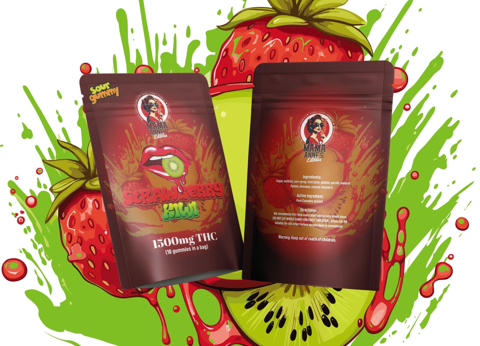 Mama Anne’s Edibles – Strawberry Kiwi Gummy – 1500mg THC
