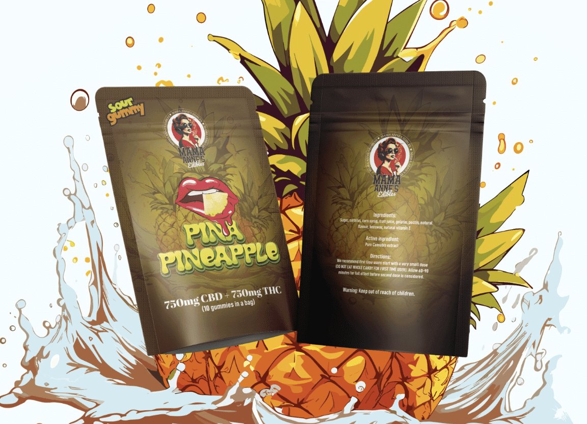 Mama Anne’s Edibles – Pina-Pineapple Gummy – 1:1 (750MG CBD + 750MG THC)