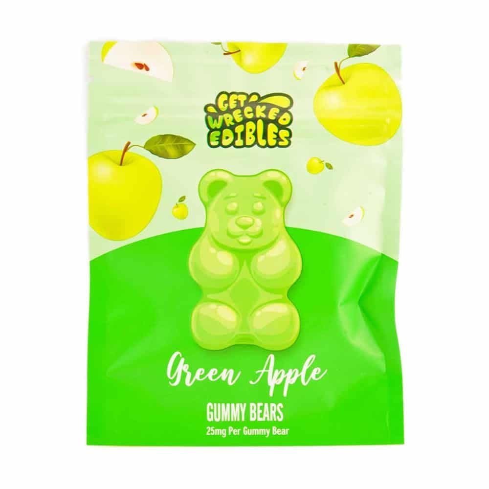 Get Wrecked Edibles – Green Apple Gummy Bears 300MG THC