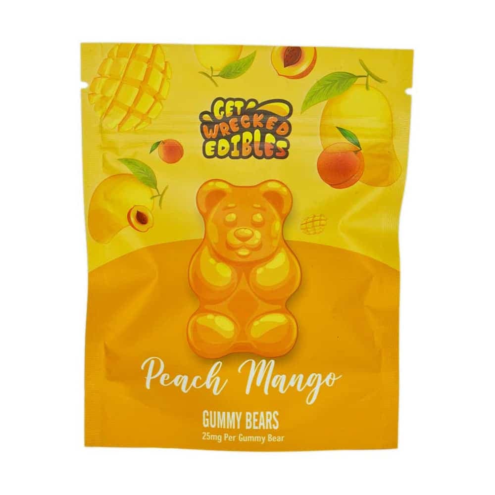 Get Wrecked Edibles – Peach Mango Gummy Bears 300MG THC