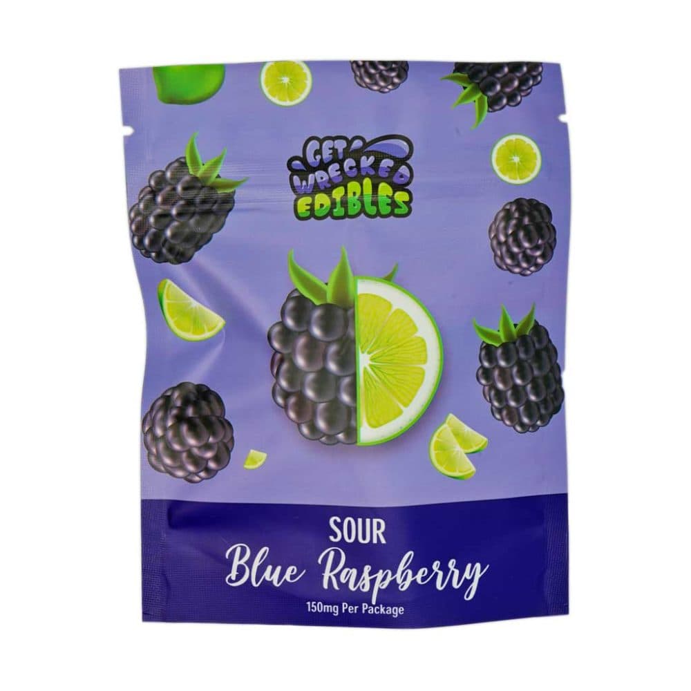 Get Wrecked Edibles – Sour Blue Raspberry 300mg THC