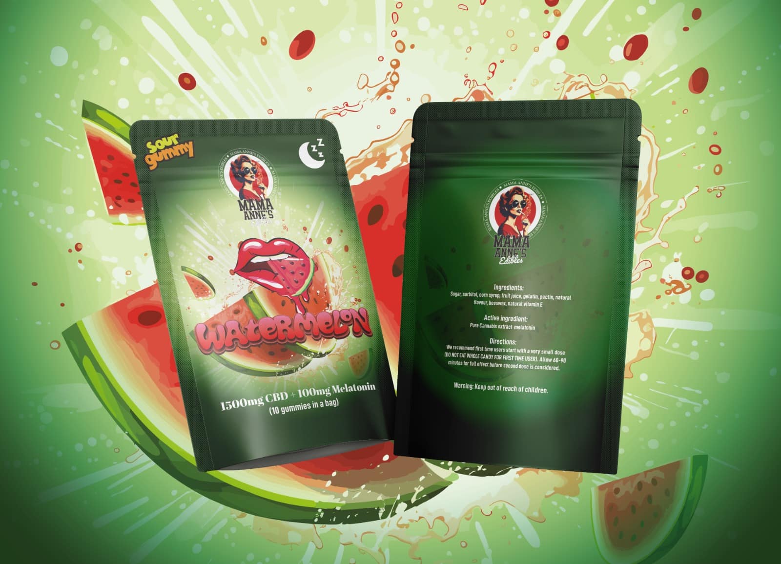 Mama Anne’s Edibles – Watermelon Gummy – + Melatonin (Sleep Gummy) (1500MG CBD)