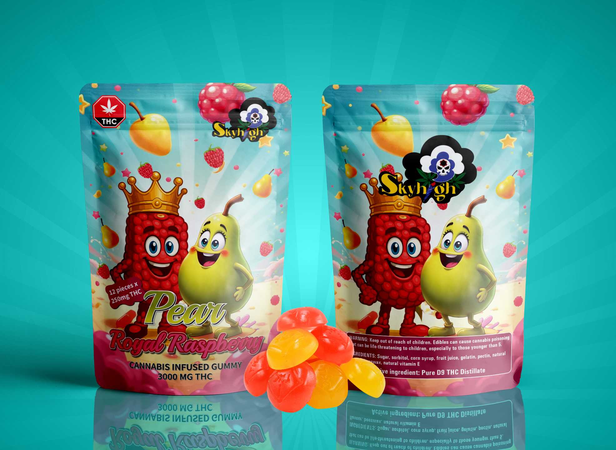 Sky High Edibles – Pear + Royal Raspberry Gummy 3000mg THC