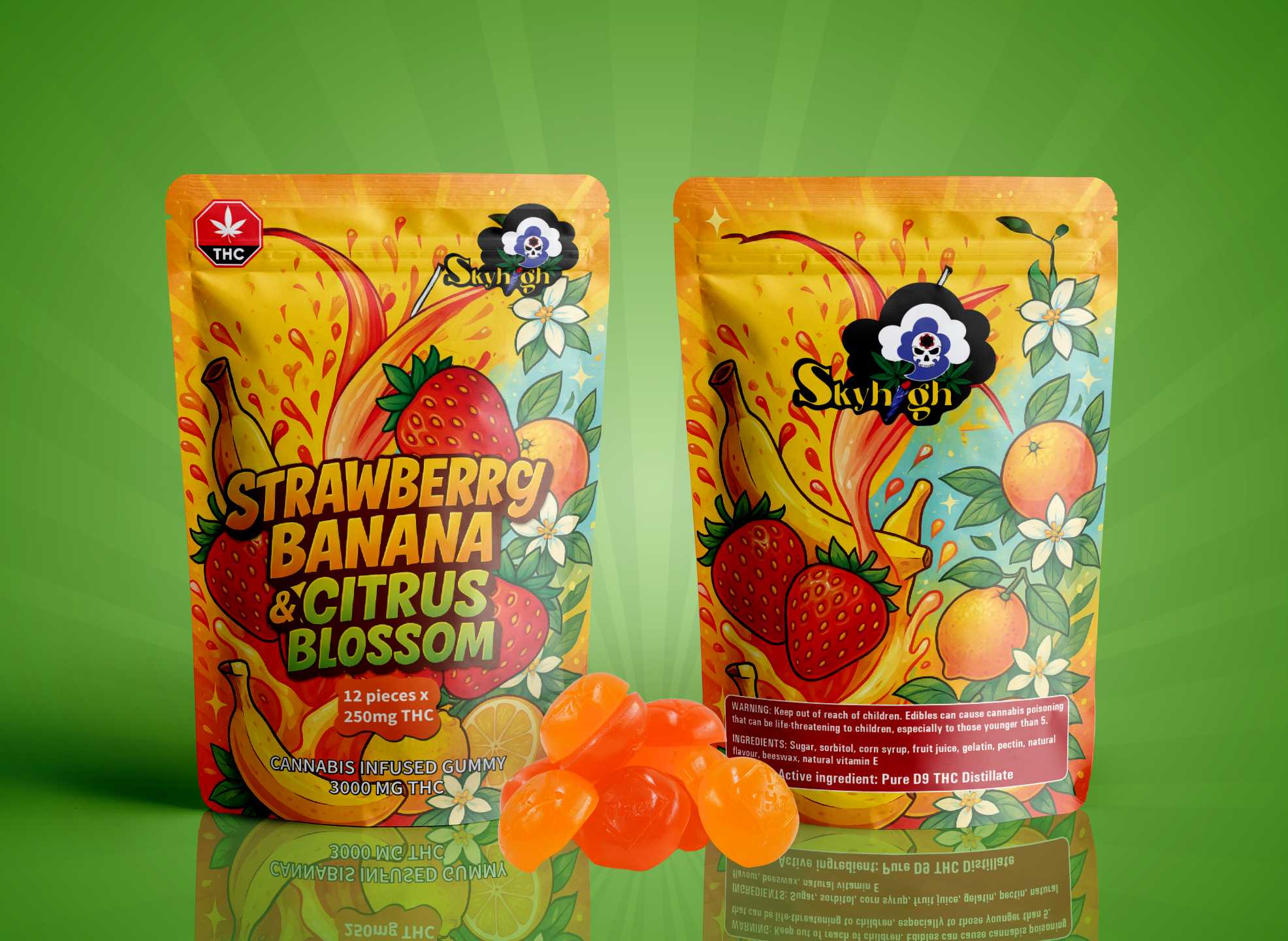 Sky High Edibles – Strawberry Banana + Citrus Blossom Gummy 3000mg THC