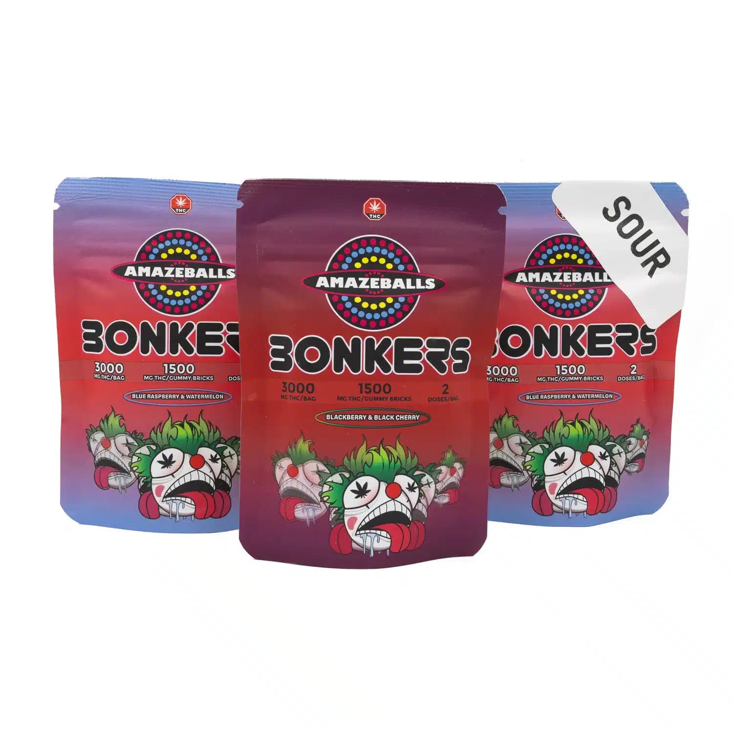 Amazeballs Edibles – Bonkers Gummies SOUR – 3000MG THC – Sour Blackberry Black Cherry