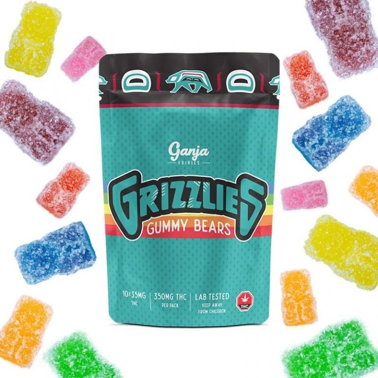 Ganja Edibles – Grizzlies Gummy Bears Sour Blue Raspberry Flavour 350mg THC