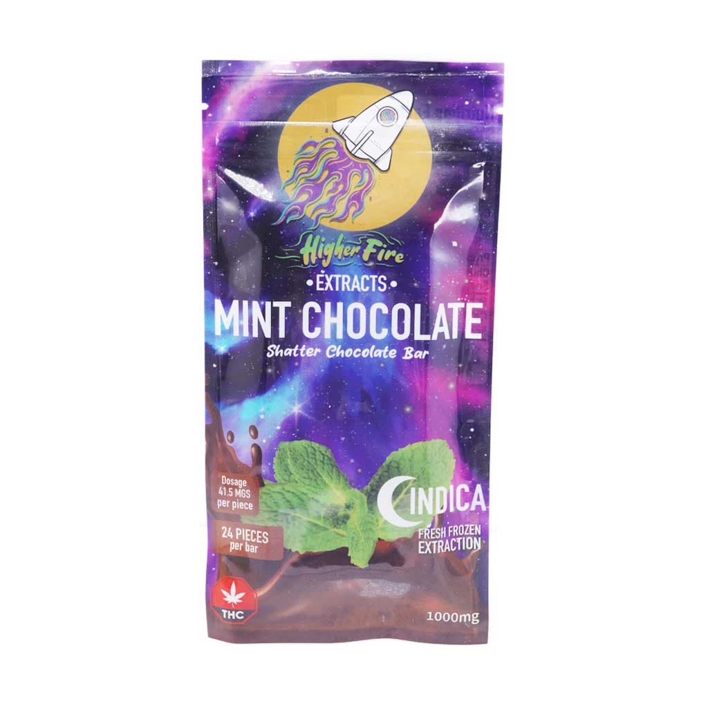 Higher Fire Extracts – Shatter Chocolate Bar – Mint Chocolate 1000MG THC (Indica)