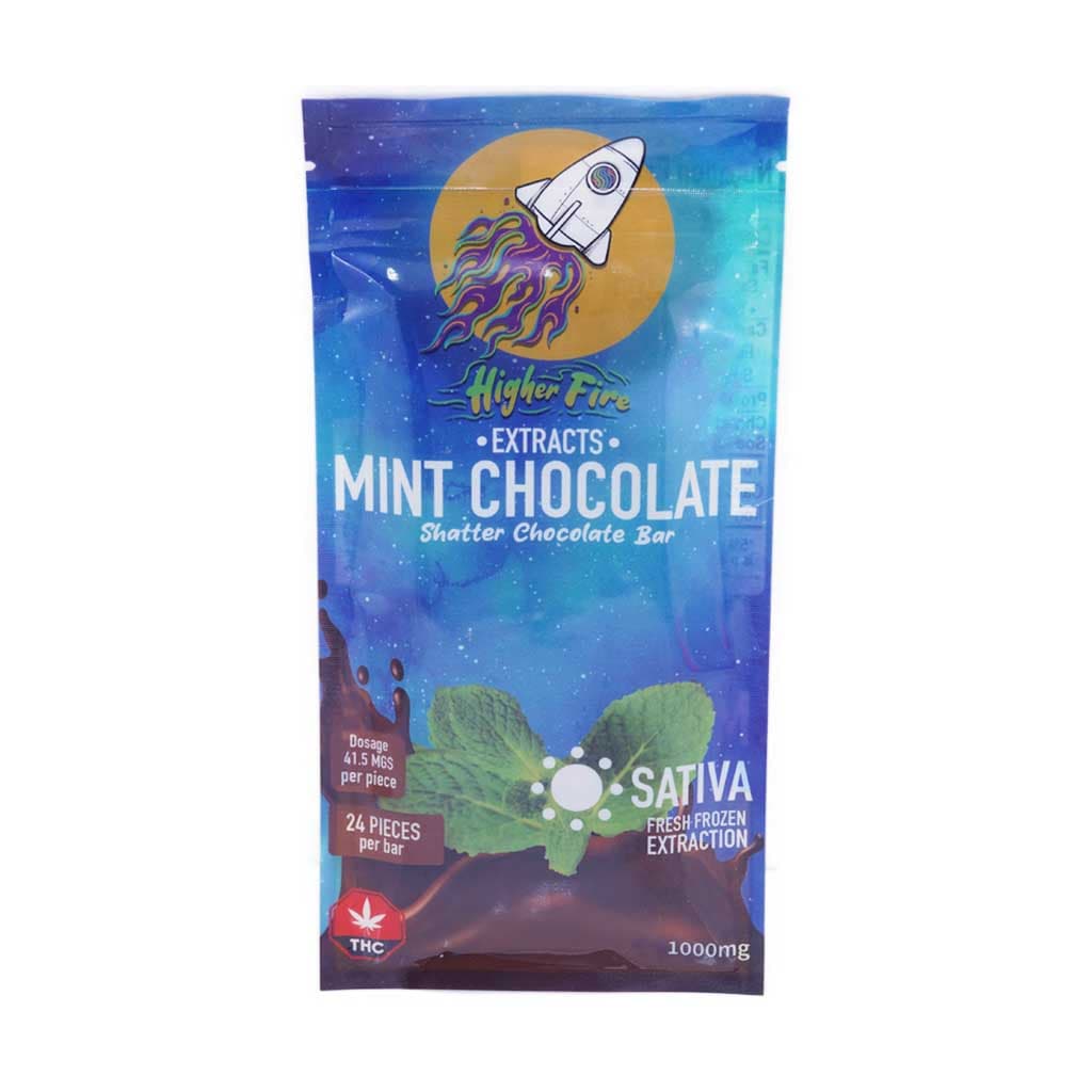 Higher Fire Extracts – Shatter Chocolate Bar – Mint Chocolate 1000MG THC (Sativa)