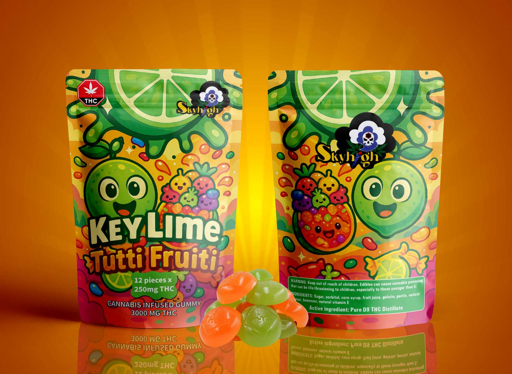 Sky High Edibles – Key Lime + Tutti Frutti Gummy 3000mg THC