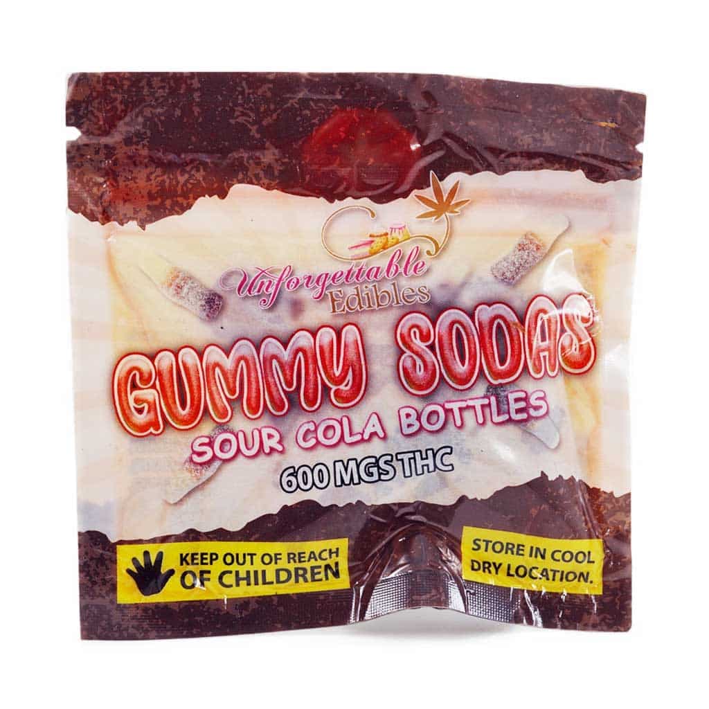 Unforgettable Edibles – Gummy Sodas Sour Cola Bottles 600mg THC