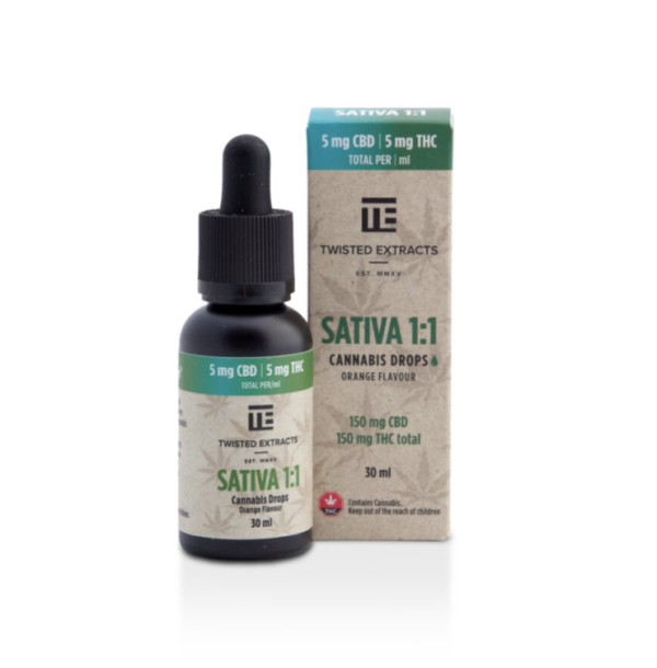 Twisted Extracts Oil Drops Sativa 1:1 - Orange (150mg CBD + 150mg THC – 30ml)