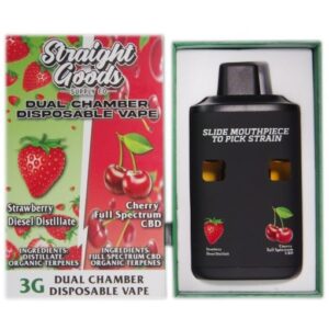 Straight Goods Dual Chamber Vape – Strawberry Diesel Distillate + Cherry Full Spectrum CBD (3 Grams + 3 Grams)